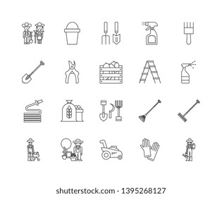 Garden services line icons, signs, vector set, outline illustration concept 