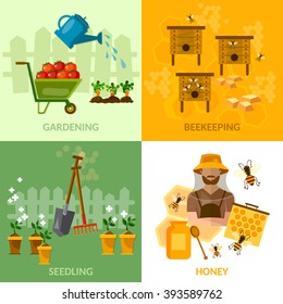 Garden set beekeeping honey and bees cultivation vegetables work in the greenhouse 