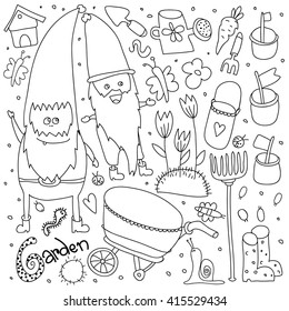 Garden set doodles elements. Drawing doodle, isolated on white.