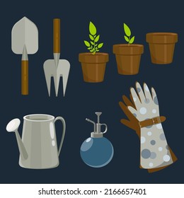 garden set gloves plant watering can