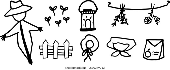 Garden Set Illustration | Minimalist Doodle Vector for Nature and Gardening Designs