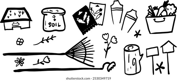 Garden Set Illustration | Minimalist Doodle Vector for Nature and Gardening Designs