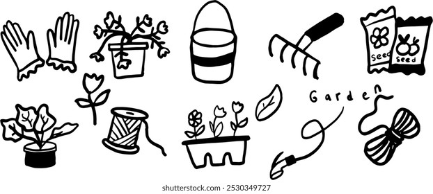 Garden Set Illustration | Minimalist Doodle Vector for Nature and Gardening Designs