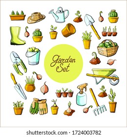 Jardín conjunto elementos aislados jardinería