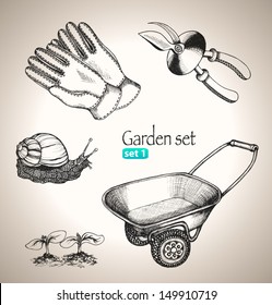 Garden set. Sketch elements. Hand-drawn vector illustration. Set 1