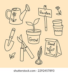Estilo de dibujos animados de ilustraciones vectoriales de conjunto de jardines