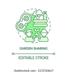 Garden sharing green concept icon. Urban horticulture sharing. Gardening type abstract idea thin line illustration. Isolated outline drawing. Editable stroke. Arial, Myriad Pro-Bold fonts used