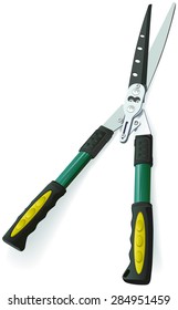 Garden shears with green handles. Isolated illustration in vector format