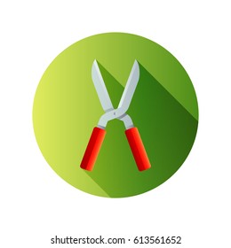 Garden shears for hacking shrubs. Farm and gardening single icon in flat style with long shadow vector symbol stock illustration.