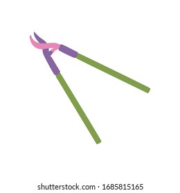 Jardín tijeras por hackear arbustos. Tijeras para ramas y palos. Herramientas agrícolas y de jardinería al estilo de las caricaturas. Ilustración vectorial.