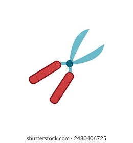 Garden shears icon. Flat color design. red grass clipper icon illustration design. Gardening tools illustration element design