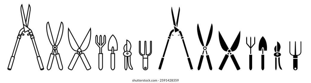 Garden shears icon vector set. Garden tool illustration sign collection. Tool symbol or logo.