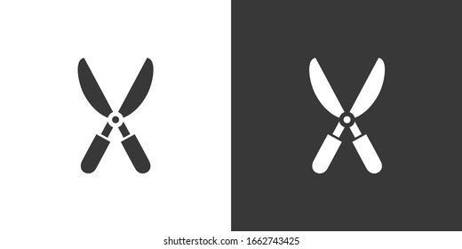 Garden shears. Isolated icon on black and white background. Gardening vector illustration