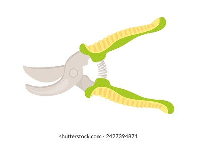 Garden shears are a metal garden tool. Vector isolated drawing of an open pruner for gardening, print, toolkit