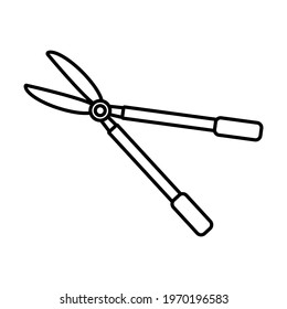 Garden shears, pruner, icon isolated on white background. Garden tools, household plot, agricultural work. Gardening, housekeeping. Template, logo for banners, websites, printing. Vector illustration