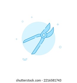 Garden shears, secateurs vector icon. Flat illustration. Filled line style. Blue monochrome design. Editable stroke. Adjust line weight.