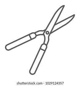 Garden shears thin line icon, farming and agriculture, garden scissors sign vector graphics, a linear pattern on a white background, eps 10.