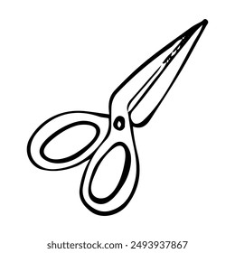 Garden shears tool hand drawn in doodle style. Hobby gardening. Pruning branches. cutting leaves. Topiary art. Vector line art illustration.