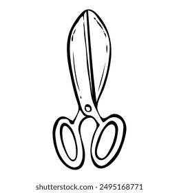 Garden shears tool hand drawn in doodle style. Hobby gardening. Pruning branches. cutting leaves. Topiary art. Vector line art illustration.