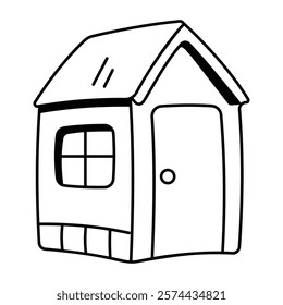 Garden shed icon in drawing style 
