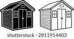 Garden shed storage building vector illustration with building backyard construction architecture exterior outbuilding structure silhouette minimalist