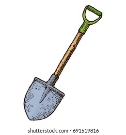 Garden shovel, colorful sketch illustration. Vector
