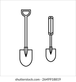 Silhueta de vetor de terra de pá de jardim em fundo branco. Design de ilustração de sinal de ícone de pá.