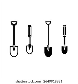 Silhueta de vetor de terra de pá de jardim em fundo branco. Design de ilustração de sinal de ícone de pá.