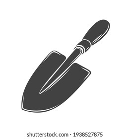 Garden shovel glyph icon, vector cut monochrome badge. Garden tools illustration.