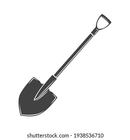 Garden shovel glyph icon, vector cut monochrome badge. Garden tools vector illustration.