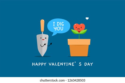  Garden shovel and a heart shaped plant in vase