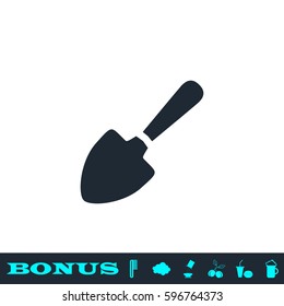 Garden shovel icon flat. Black pictogram on white background. Vector illustration symbol and bonus button