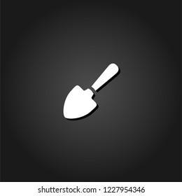 Garden shovel icon flat. Simple White pictogram on black background with shadow. Vector illustration symbol