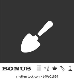 Garden shovel icon flat. White pictogram on black background. Vector illustration symbol and bonus icons