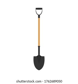 Garden shovel icon isolated on white background. Gardening or construction work tool - metal spade with wooden handle. Flat design cartoon style vector illustration.