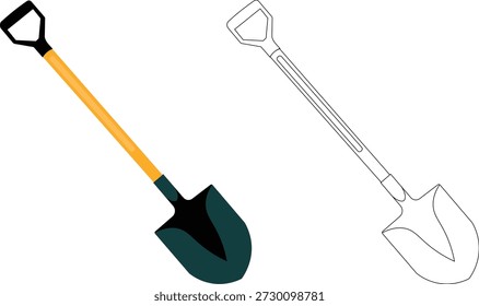 Gartenschaufel Symbol in Massiv und Umriss Stil Vektorgrafik für Gartenbau Landwirtschaft und Bauwerkzeug Konzept