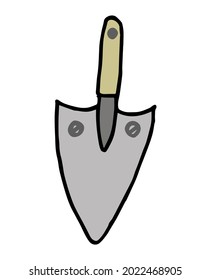 Garden shovel isolated on a white background. Garden scoop. Shovel for earthworks. A tool for digging and transplanting plants. Vector illustration in the Doodle style. Vector black and white doodle