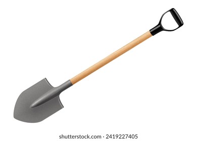 Garden Shovel isolated on white background. Spade as Metal Tool for Soil Cultivation or Fire shovel. Realistic 3d Vector Illustration