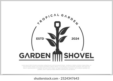 Design de logotipo de pá de jardim é um recurso de design adequado para uma empresa de jardinagem