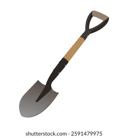 Garden shovel with metal blade and wooden handle, digging tool for farming and landscaping