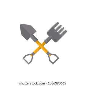 garden shovel and garden rake vector illustration