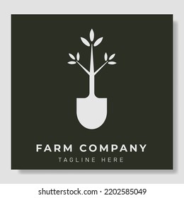 Garden Shovel Or Spade With Leaf Logo With Tree Concept. Logo For Gardening, Farming And Agriculture Company. Vector Illustration