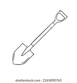 Garden shovel vector icon hand drawn in sketch style. Isolated symbol on white background.
