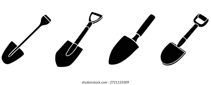 Gartenschaufel, Vektorsymbol-Set - Silhouette Spade Werkzeuge einzeln auf weißem Hintergrund 
