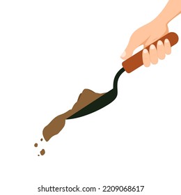 Garden shovel vector. garden tools in soil isolated on white background.