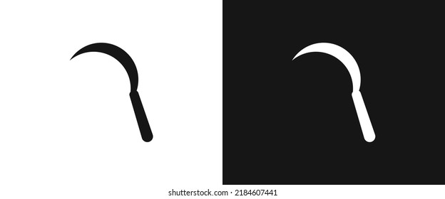Garden sickle flat icon for web. Simple sickle sign web icon silhouette with invert color. Sickle solid black icon vector design. Mini scythe logo. Garden tools concept