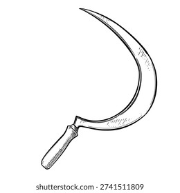 garden sickle reaping hook vector line art hand drawn illustration