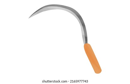 Garden sickle watercolor style vector illustration isolated on white background. Simple sickle clipart. Gardening tools watercolor cartoon drawing. Farmhouse clipart