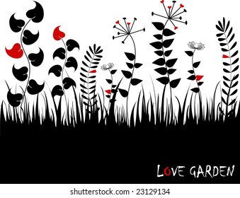 garden silhouette with grass and flowers - valentine vector