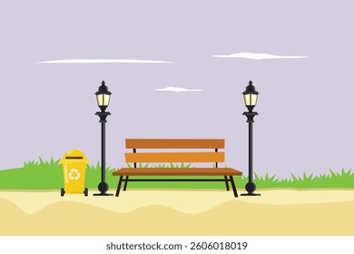 Garden with sitting chairs.  Park bench concept. Colored flat vector illustration isolated